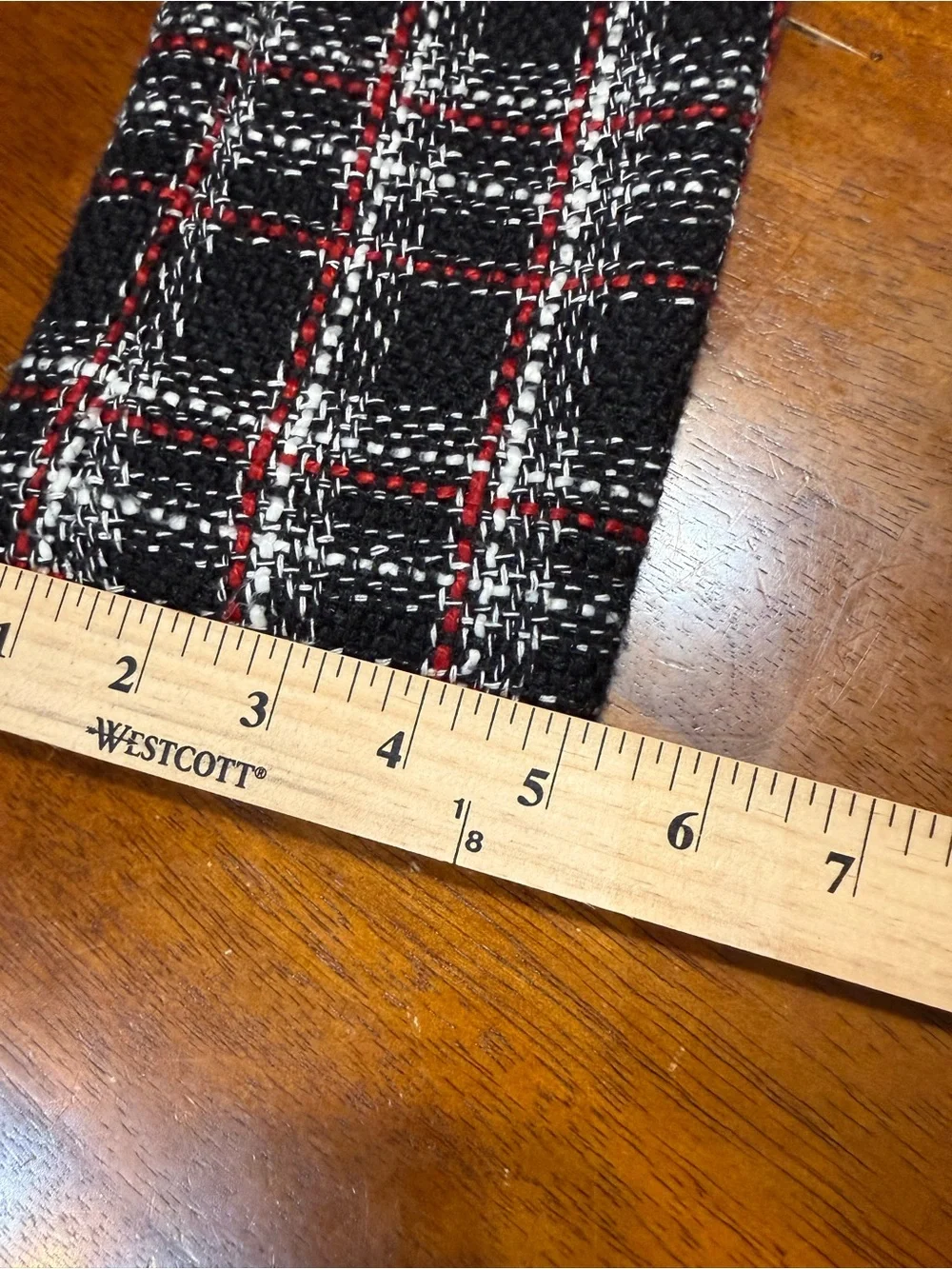 Liz Claiborne Black Tweed Jacket with Red & White Plaid Trim